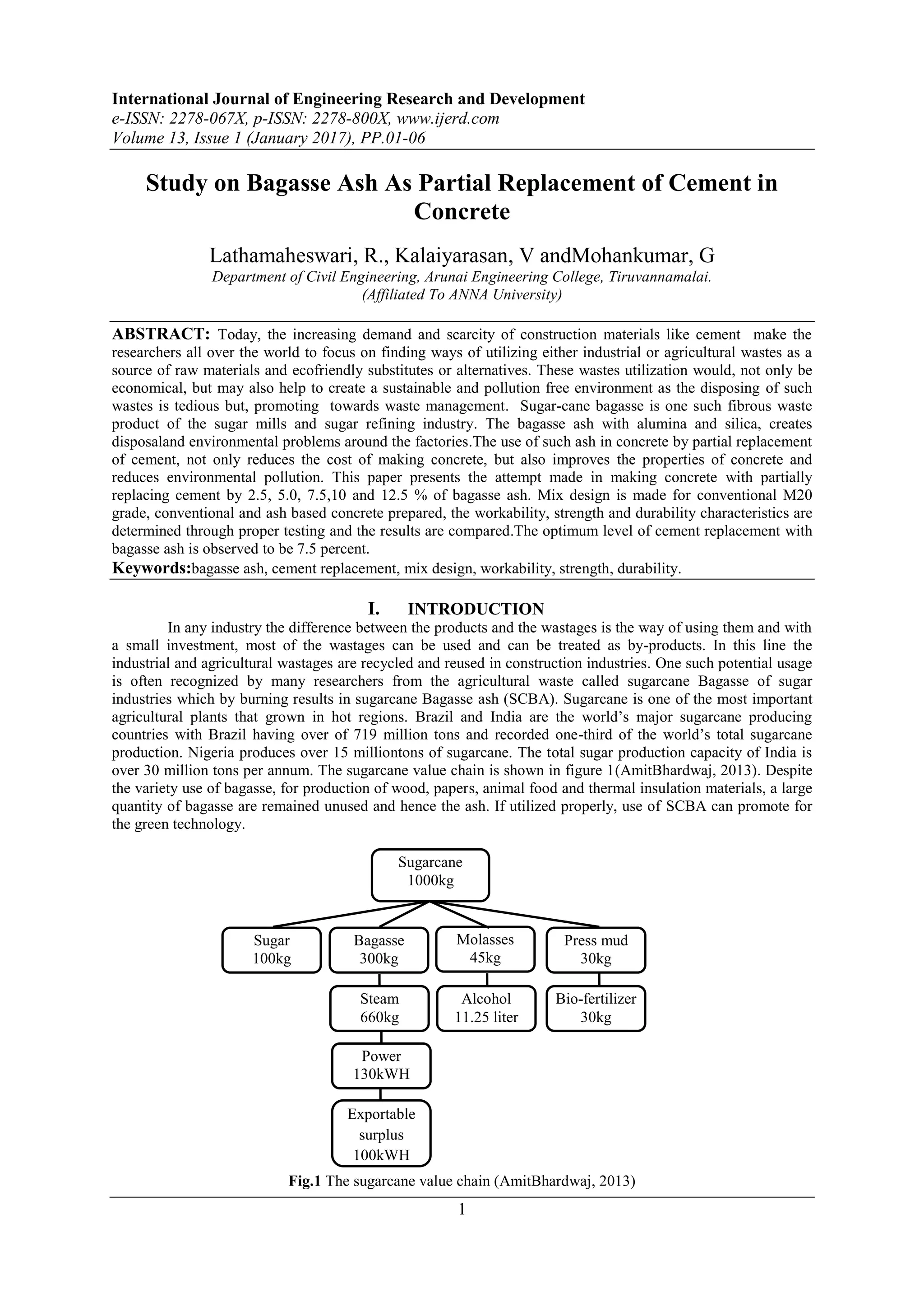 Study on Bagasse Ash As Partial Replacement of Cement in Concrete | PDF