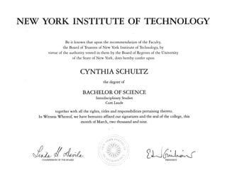 NYIT Diploma Cynthia M. Schultz BS