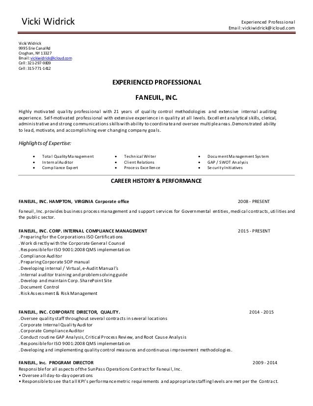 experienced professional resumes