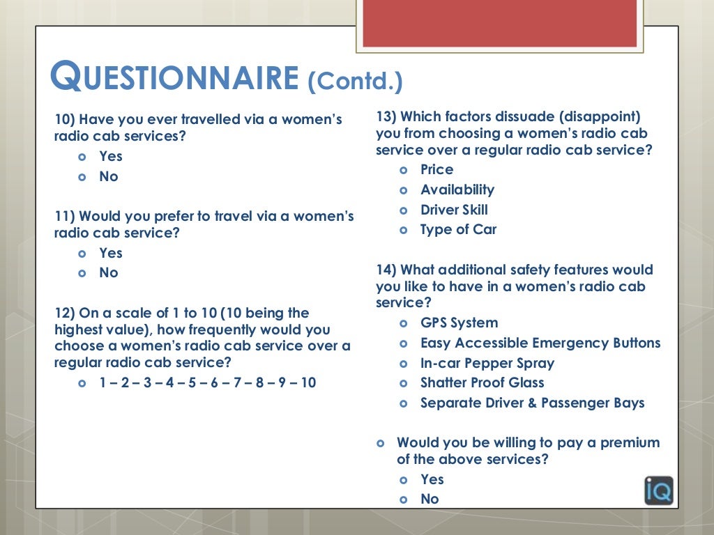 Download Mock Market Research Survey for Women's Cab Services