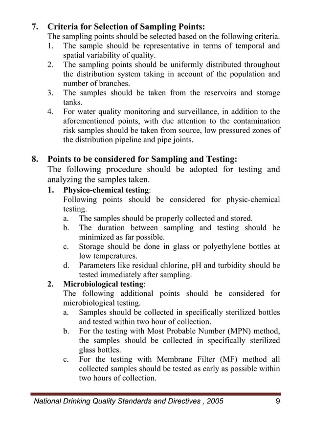 Nepal's national drinking water quality standard 2005