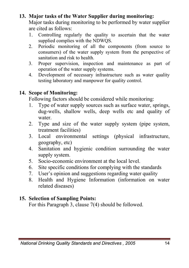 Nepal's national drinking water quality standard 2005