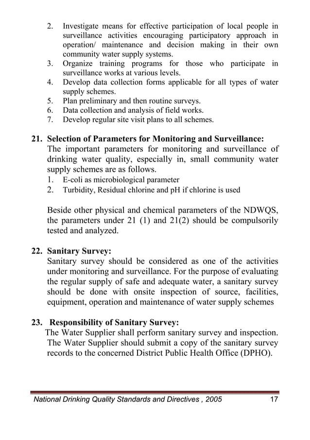 Nepal's national drinking water quality standard 2005