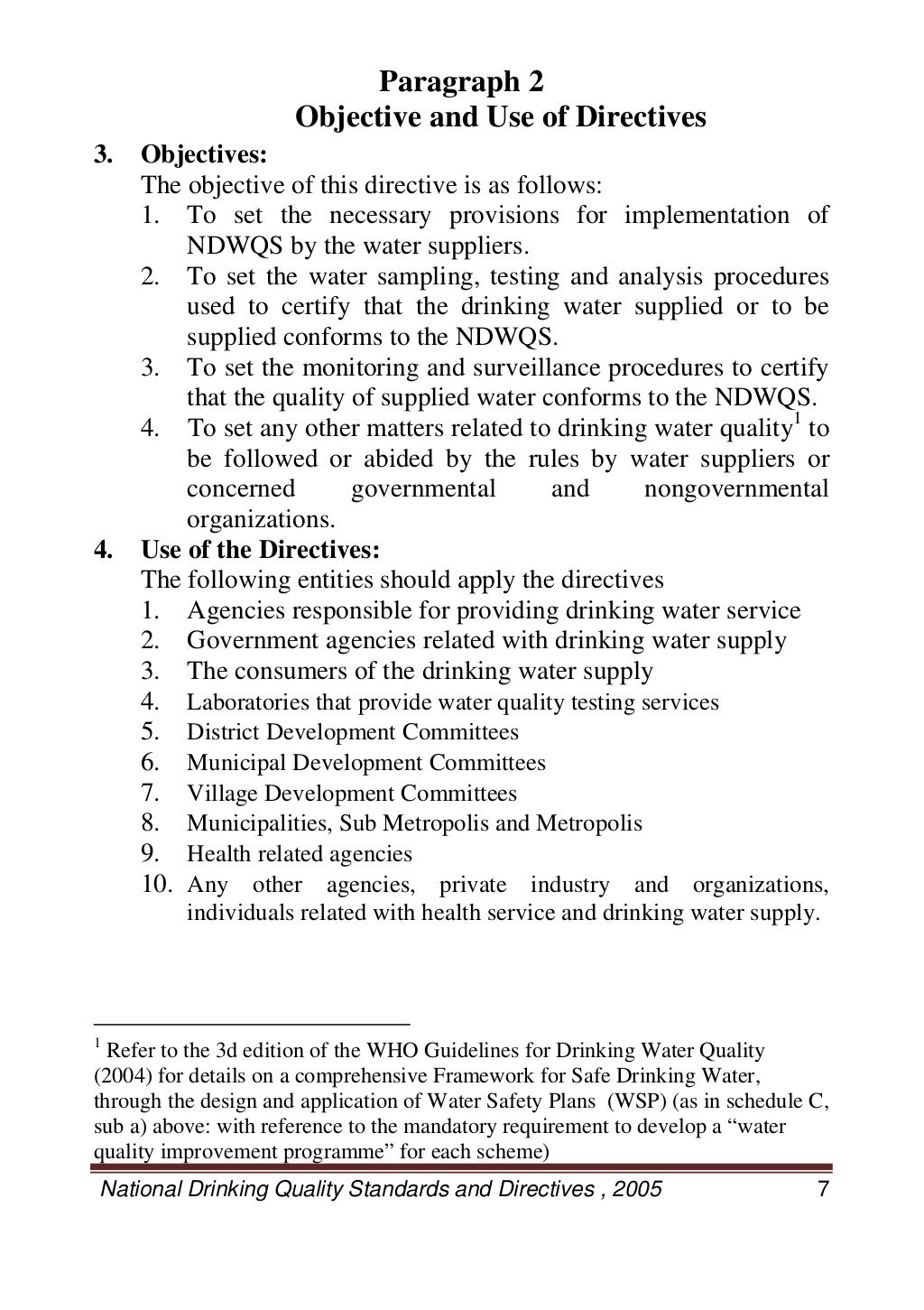 Nepal's national drinking water quality standard 2005