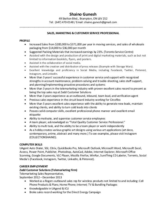 telemarketing resumes