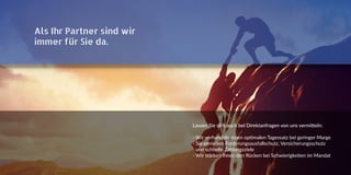 Als Ihr Partner sind wir
immer für Sie da.
Lassen Sie sich auch bei Direktanfragen von uns vermitteln:
- Wir verhandeln einen optimalen Tagessatz bei geringer Marge
- Sie genießen Forderungsausfallschutz, Versicherungsschutz
und schnelle Zahlungsziele
- Wir stärken Ihnen den Rücken bei Schwierigkeiten im Mandat
 