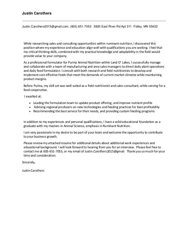 nutritionist cover letter