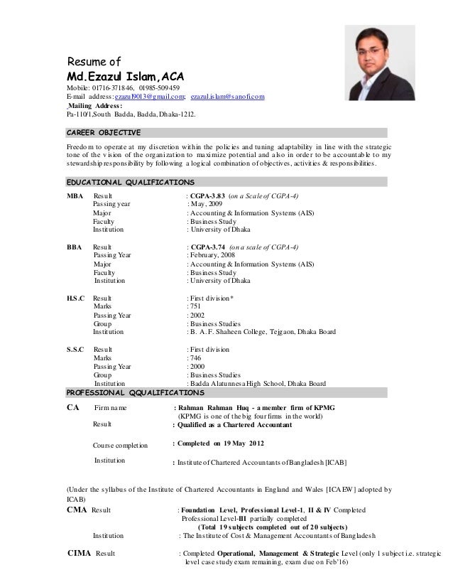 Resume Of Ezaz Aca
