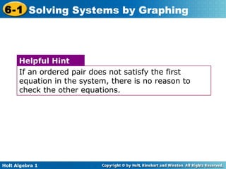 If an ordered pair does not satisfy the first equation in the system, there is no reason to check the other equations. Helpful Hint 