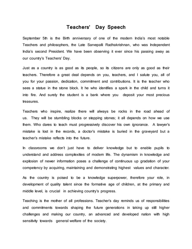 Teachers Day Speech | DOCX
