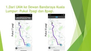 1.Dari UKM ke Dewan Bandaraya Kuala
Lumpur: Pukul 7pagi dan 8pagi.
Pukul
7
pagi
Pukul
8
pagi