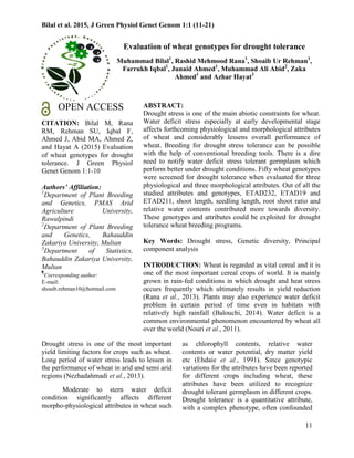 Evaluation of wheat genotypes for drought tolerance | PDF