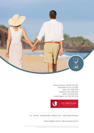 Information correct as of 8th May 2014. The information provided is for guidance only and advice should be sought before making any financial decisions.
Guardian Wealth Management Ltd cannot be held responsible for any errors or omissions which result in financial loss.
General Enquiries +44 800 779 7028
Switzerland +41 22 710 7864
Dubai +971 4450 9700
Hong Kong +852 3796 3555
Qatar +974 4491 5355
United Kingdom +44 1302 703 2128
 