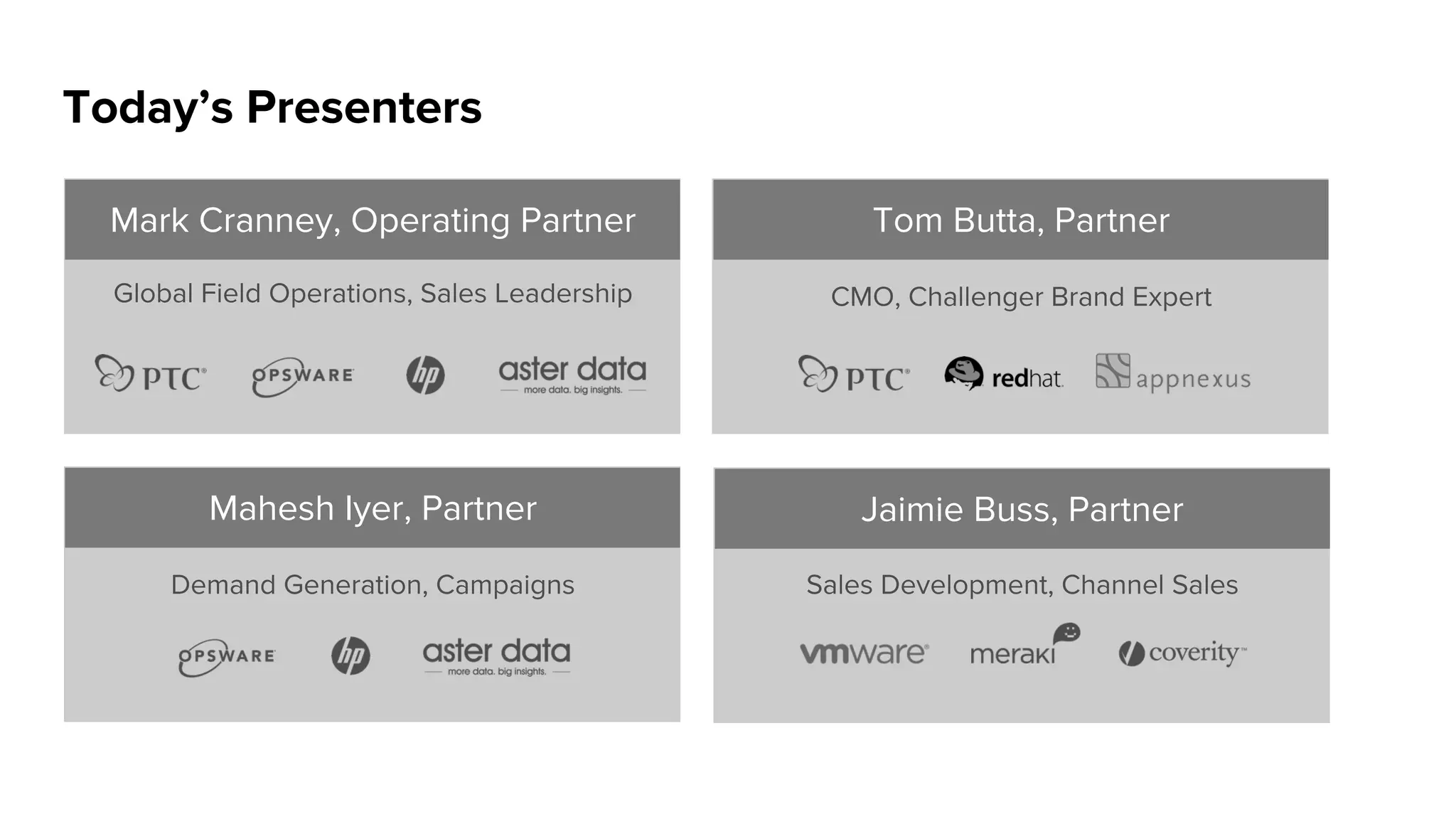 Build & Enrich Customer Pipeline
Marketing & Lead Generation
Market Positioning Model,
Brand Elements Pyramid,
Message Stack
Campaign Plan, Design
Template, Content Framework,
Activity Calendar, Reports &
Dashboards
Contact to Contract Workﬂow,
Lead Scoring Framework,
Nurture Programs
Establish Lead Process • Qualify
& Nurture Leads
Deﬁne Campaign Audience • Design Campaign Strategy • Manage
Campaign Workﬂows • Measure the Results • Reﬁne & Optimize
Identify Target Market & Buyers • Deﬁne Competitive Advantage • Establish Positioning Platform
Generate Awareness &
Create Demand
Deﬁne Value Proposition
 