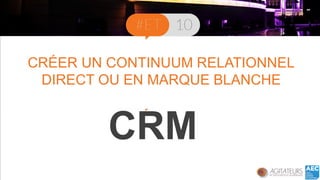 CRÉER UN CONTINUUM RELATIONNEL 
DIRECT OU EN MARQUE BLANCHE 
CRM  