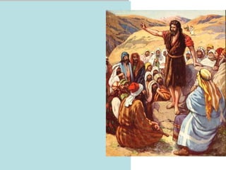 1. Sua Missão:
ser o "MENSAGEIRO"
que prepara o caminho
para o Messias.
Denuncia o pecado,
anuncia o perdão e dispõe
o homem a converter-
se...
É o último dos profetas
do Antigo Testamento.
Não só anunciou o Messias,
mas o apontou já presente
no meio do povo:
"No meio de vós está…
Eis o Cordeiro de Deus..."
Dele falou Jesus:
"É mais que um profeta…
 