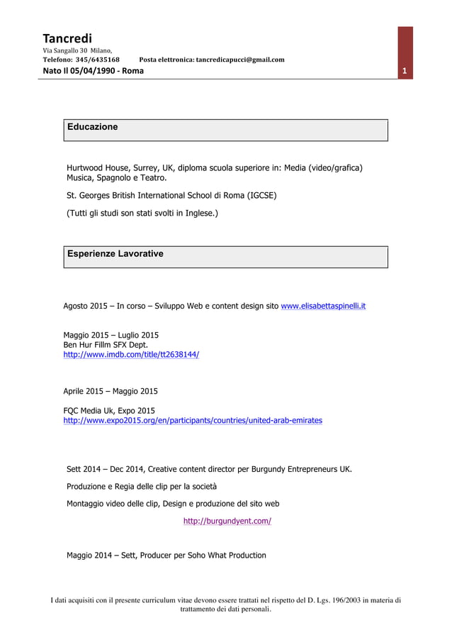 C.V. in Italiano | PDF