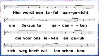 Hier wordt een tafel aangerichtom Jezus te gedenkendie voor ons leven en gelukzich weg heeft willen schenken.