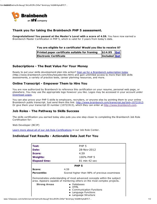 Brainbench Php Results