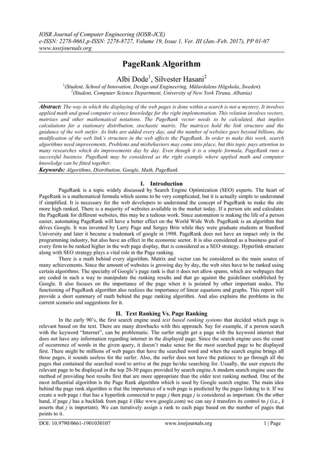 PageRank Algorithm | PDF