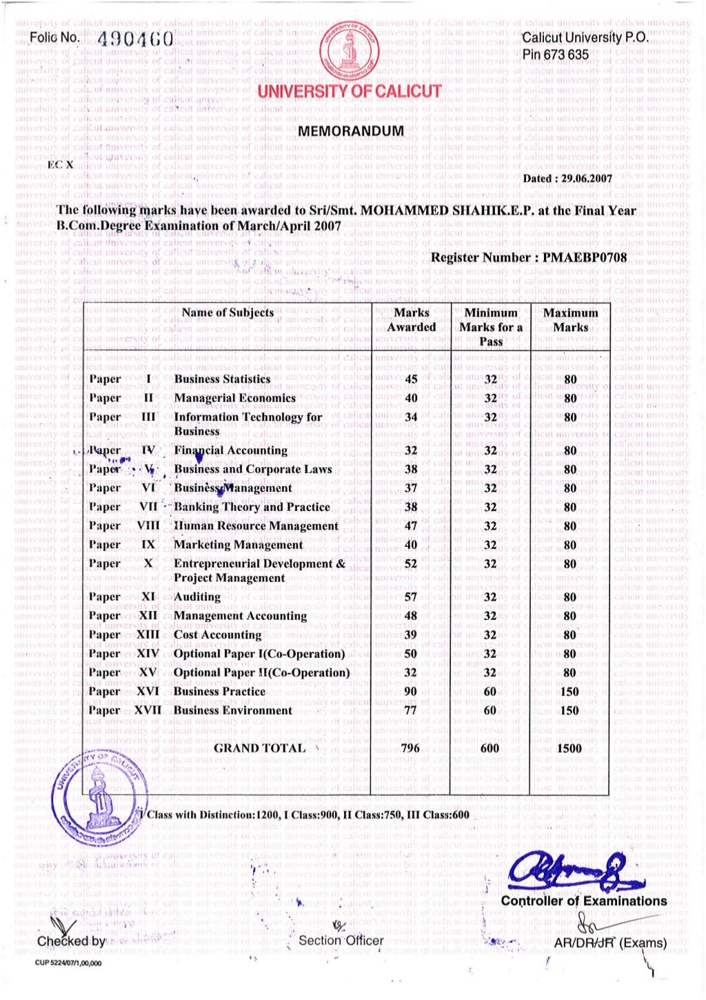 2 Bachelor Degree Mark List