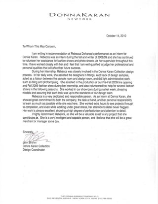 Donna Karan Recommendation Letter