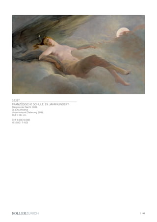 | 149
3235*
FRANZÖSISCHE SCHULE, 19. JAHRHUNDERT
Allegorie der Nacht. 1886.
Öl auf Leinwand.
Unten links mit Datierung: 1886.
96,8 × 161 cm.
CHF 6 000 / 8 000
(€ 5 560 / 7 410)
 