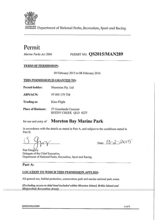 Moreton Bay Marine Park permit Noomrise