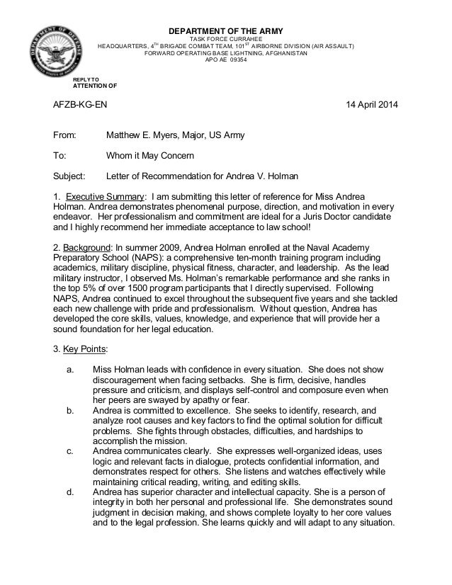 major myers recommendation letter holman army ocs letter of recommendation
