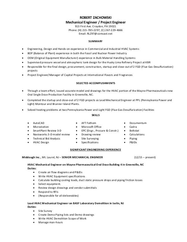 Robert Zachowski Mechanical Engineer Resume 10 25 16 Robert Zachowski Mechanical Engineer Resume 10 25 16