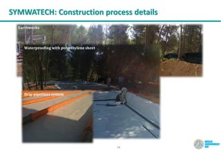 750 habitantes
Earthworks
Waterproofing with polyethylene sheet
Drip pipelines system
14
SYMWATECH: Construction process details
 
