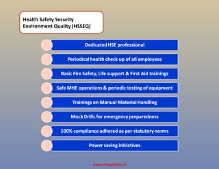 Health Safety Security
Environment Quality (HSSEQ)
www.cfclogistics.in
 