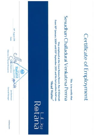 Rotana service certificate