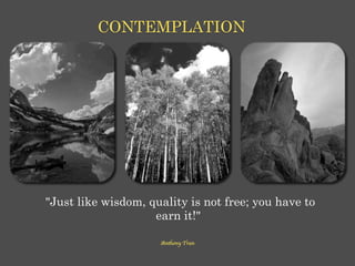 CONTEMPLATION
"Just like wisdom, quality is not free; you have to
earn it!"
Anthony Tran
 