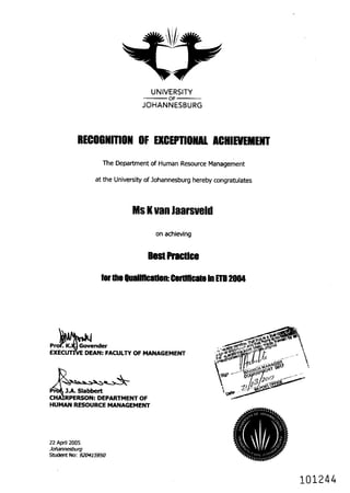 UJ Best Practice Certificate