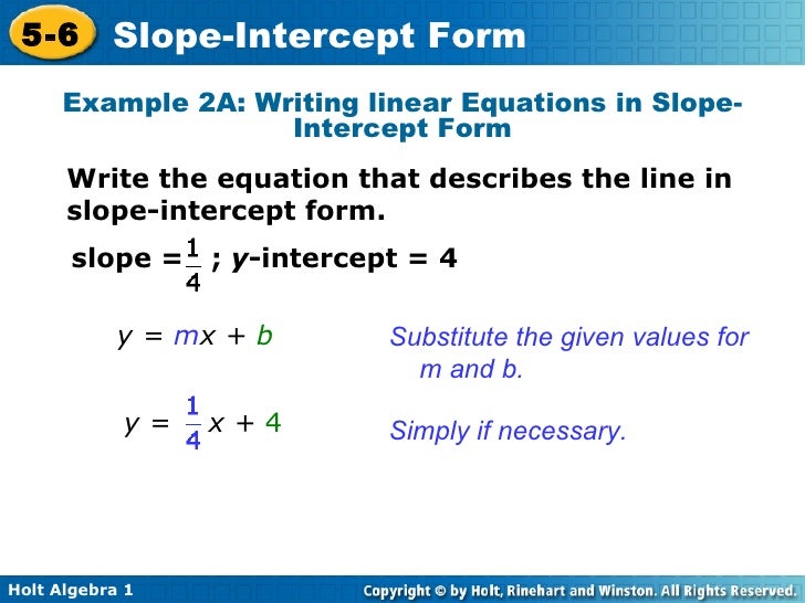 chapter 5 slope intercept form equation of line in slope intercept form