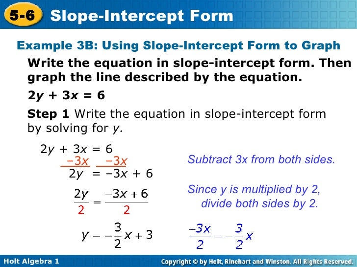 chapter 5 slope intercept form slope intercept form equation