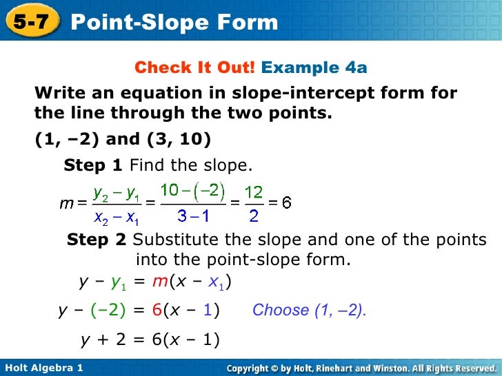 chapter 5 point slope form point slope form from 2 points