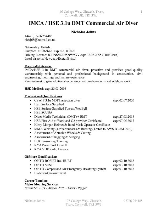 Dive resume