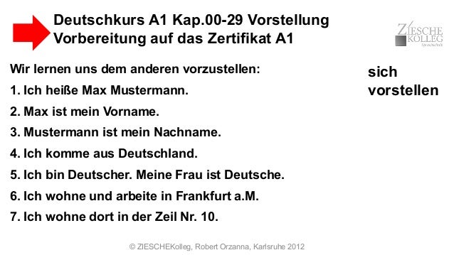 A1 Deutsch Einführung Vorbereitung Auf Das Zertifikat A1