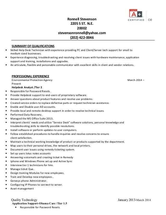 tier 2 resume 2016 2017 help desk technician resume