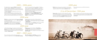 2004 year
2001 – 2002 years
2003 year
2000 year
21st of December, 1999 year
2005 – 2006 years
PrioCom starts a digital transport network projects for Kyivstar
and installs a digital transport network for UMC (MTS-Ukraine)
on the“Main Ring”section.
The same year a corporate IP-telephony network and an
audio-conference system were put into operation in
Oschadbank. The system was built on Cisco Systems
equipment. The universal network of voice, data and video
transferring was constructed for a Ukrainian division of
Vneshtorgbank. A call processing center (Call-Center), based on
Cisco Intelligent Contact Manager (ICM) complex was installed
in Raiffeisenbank.
For the first time in Ukraine PrioCom professionals successfully
implement a system of electronic banking – StandART:
E-Banking in Ukreximbank.
There are the leading Ukrainian telecommunications
operators, the largest banks including Ukreximbank, Raiffeisen
Bank, ProCredit Bank, the Bank Mriya, such industrial
companies as Coca-Cola among the PrioCom clients.
In the shortest possible time a multiservice network based on
MPLS technology for Utel is created and put into operation.
PrioCom also put into operation two software telephone switch
up to the standard of international stations of Cisco PGW2200
for Utel and Golden Telecom.
PrioCom becomes a Silver Partner of Cisco Systems
For Ukrsotsbank a service system for crediting business
processes is constructed. The name of this system is
StandART:Credit and it is assigned to service small and medium
loans in real time.
PrioCom builds overlay networks and digital communication
channels, as well as provides Internet access via leased lines for
corporate customers. The company also PrioCom provides
access to financial services and ATMs for the financial
institutions.
PrioCom Corp. was based in USA. The Company was created
as the international operator of communication services based
on the new technologies, in particular, on technologies of batch
switching. In Ukraine interests of PrioCom Corp. are represented
by the Joint-Stock Company PrioCom. It is the enterprise with
foreign investments. An active work of the Ukrainian corporate
office has resulted in the conclusion of some strategic bargains,
in many respects predetermined the further development the
JSC PrioCom.
The digital transport network of Kyivstar was significantly
improved. The team of PrioCom not only designed the
network, installed the setting elements and connected it with
the existing SDH-network, but also designed and implemented
the MPLS service network.
A turnkey DWDM network  between Kiev and Lvov was
installed for Ucomline.
During this year the company was participating in several
projects for the largest telecommunication operator of the
country. The first one is the development of the network com-
plex of IP service and a dial-up Internet access. As a result, the
service of a non-password access is available to Ukrainians.
The second partnering project of PrioCom is an installation of
a MPLS network. The usage of the MPLS technology in the
development of the main segment of a multiservice network
allowed the operators to provide several new service, for
example, virtual private network.
As a result of won tenders, PrioCom possess the right to
distribute an IP-equipment to Golden Telecom, Utel,
Oschadbank, and 27 State Tax Administrations during 2005.
Priocom gains the title of the best Silver Partner of Cisco
Systems for the EMEA region.
 