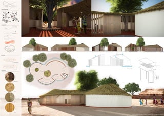 Water collection
ID TEAM: GIAOTIALY583KAIRA LOORO CULTURAL CENTER COMPETITION
Straw
Bamboo structure
Straw
Baobab pillars
LOCALIZATION
CONCEPT
Community
Aggregation
Protection
Union
T H E N O D E
Performan
ce
Exhibiti
on
Education
Priva
te
BORDER
Traditional concept
Our concept
MATERIAL
Baobab wood
Straw
Clay
Bamboo
T H E N O D E
 