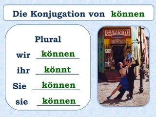 Plural
wir __________
ihr __________
Sie ___________
sie __________
können
könnt
können
können
Die Konjugation von können
 