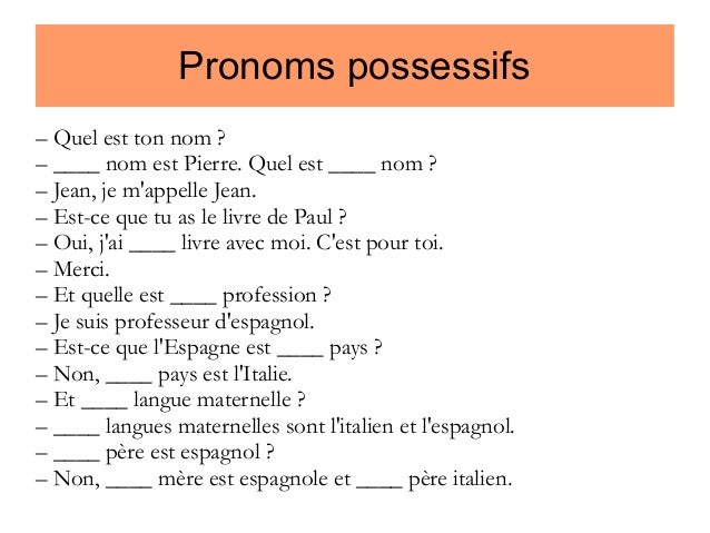 Possessif Pronom Franzosisch