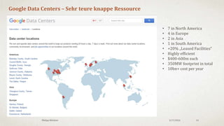3/18/2016Philipp Klöckner 14
Maximum Prinzip (Beispiel): Output verdoppeln
Problem
1. Ressource (Server): 1.000.000
2. Dokumente: 50.000.000.000.000 (50 Billionen)
3. Zeit pro Dokument: 2 Sekunden
4. Ein kompletter Durchlauf (1 Indexer CPU) = 3 Mio Jahre
Lösung
1. Server verdoppeln?
2. Hälfte der Dokumente wegschmeißen?
3. Zeit pro Dokument?
Page Speed RANKING BONUS! => nur noch 1 Sekunde pro Doc
Doppelt so viel Dokumente in der gleichen Zeit.
 