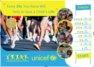 A1_Poster.pdf   1   24/02/2011   11:28




                      “ Every 20c You Raise Will
                                                     Help to Save a Childʼs Life   ”
                                                                                        800
                                                                                       Children

                                                                                        700
                                                                                       Children

                                                                                        600
                                                                                       Children

                                                                                        500
                                                                                       Children
 C



 M



 Y



CM



MY




                                                                                        400
CY



CMY



 K




                                                                                       Children

                                                                                        300
                                                                                       Children

                                                                                        200
                                                                                       Children

                                                                                        100
                                                                                       Children




                                               CHILDREN’S RACE FOR LIFE
 