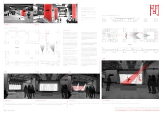 The Visual Link between two floors is
                                                                                                                                                                                           provided by means of red light.


                                                                                                                                                                                           Red highlighted columns are visible
                                                                                                                                                                                           from different angles on the entrance
                                                                                                                                                                                           level and lead visitors’ attention to the
                                                                                                                                                                                           lower level.                                   LEVEL -1 - LOWER GROUND FLOOR

                                                                                                                                                                                           The columns are lit by close offset
                                                                                                                                                                                           luminaires placed close to the column
                                                                                                                                                                                           base.




 VIEW A                                                                   VIEW B

LEVEL 0 - GROUND FLOOR

                                                                                                                                              Lighting Concept

                                                                                                                                              The proposed colour of light is              Adding the element of time into the de-                                                                                                       VIEW 02




                                                                                                                                                                                                                                                                                                                                                   STAIR TO LEVEL 0
                                                                                                                                                                                                                                                                                                                                         VIEW 04
                                                                                                                                              neutral white with a good colour             sign requires understanding of the speed




                                                                                                     STAIR TO LEVEL -1
                                                                                                                                              rendering qualities. The stage light-        and movements of the models, therefore                                                 BACK DROP             PERFORMANCE
                                                                                                                                              ing should not be in the focus, but          the presented ideas should be seen as an                                                                        STAGE
                                                                                                                                              enhance the colour, shape and the            example of the possibilities and the di-
                                                                                                                                              texture of the presented clothes.            rection the design should develop in the
                                                                                                                                                                                           next stage.
                                                                                                                                                                                                                                                                                                                                         VIEW 01
                                                                                                                                              The general ambient lighting should                                                                                                                                                        VIEW 03
                                                                                                                                              be set up in adjacent areas to white         From the practical point of view the main
                                                                                                                                              in order to enhance the effect of            focus of this proposal is to be sustainable,
                                                                                                                                              the low intensity red light. The red         easy to install and cost effective.
                                                                                                                                              light colour is proposed as accent
                                                                                                                                              lighting to create the visual interest       Therefore the proposed lighting equip-
                                                                                                                                              and guide the visitors’ view.                ment is based on the led technology,
                                                                                                                                                                                           which allows us to minimize the energy
                                                                                                                                              Interactive element of lighting de-          consumption during the show and pre-
                                                                                                                                              sign is introduced to create a vivid         vent the high temp of the light fittings.
                                                                                                                                              atmosphere and add the space the             Optional the similar lighting effect could
                                                                                         VIEW A                          VIEW B
                                                                                                                                              4th dimension – the time.                    be achieve with the traditional luminaires,
                                                                                                                                                                                           where coloured gels could be applied to
                                                                                                                                              Proposed lighting scheme re-                 change the light colour.
                                                                 MUSIC
                                                                                                                                              sponds directly to the movement
                                                                 STAGE
                                                                                                                                              of the models, converting the stat-          The interactive lighting should be con-          04
                                                                                                                                              ic stage into a vivid and dynamic            trolled by DMX (control system wide-
                                                                                                                                              space. The level of the interactivity        ly used by stage and theatre lighting),
                                                                                                                                              should be developed in close co-             where the movement sensor and the
                                                                                       MAIN ENTRANCE
                                                                                                                                              operation with the choreography              responding lights will be connected into
                                                                                                                                              of the show.                                 the one device.




 01                                                                            02                                                                           03




 Before the Show                                                               Beginning of the Show                                                         During the Show                                                              Climax of the Show
 Public enters the space.                                                      The structure and the membrane are back lit with white light.                 The structure and the membrane are back lit with low intensity red light.    The structure and the membrane are back lit with low intensity white light.
 The white light is directed onto the membrane and creates a “white canvas”.   The light reveals the structure and creates the game of shadow, revealing     The dancer are on the stage and their performance is intensified by white    Many dancer are on the stage and the main focus is achieved by means of the red spot lights.
 The ambient lighting is white without colour uplights on the ceiling.         the “body” structure and dancers’ movement behind the “screen”.               spot lights.



                                                                                                                                                                                                                                                                          DISRUPTION: EAST MEETS EAST-END / STAGE AND LIGHTING DESIGN

03 LIGHTING                                                                                                                                                                                                                                                               FUTURE BEAUTY: 30 YEARS OF JAPANESE FASHION
 