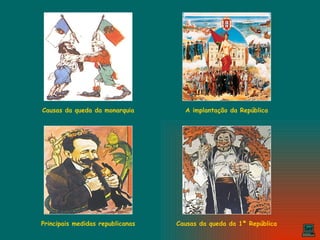 Causas da queda da monarquia Principais medidas republicanas A implantação da República Causas da queda da 1ª República Sair 