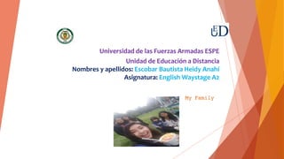 Universidad de las Fuerzas Armadas ESPE
Unidad de Educación a Distancia
Nombres y apellidos: Escobar Bautista Heidy Anahí
Asignatura: English Waystage A2
My Family
 